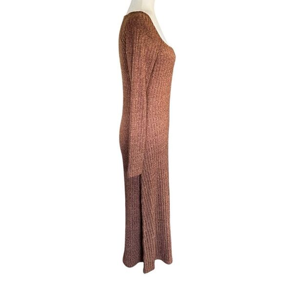 ASTR The Label Hi-Slit ribbed brown stretch knit Midi Dress Sz Medium Bodycon - Picture 4 of 10